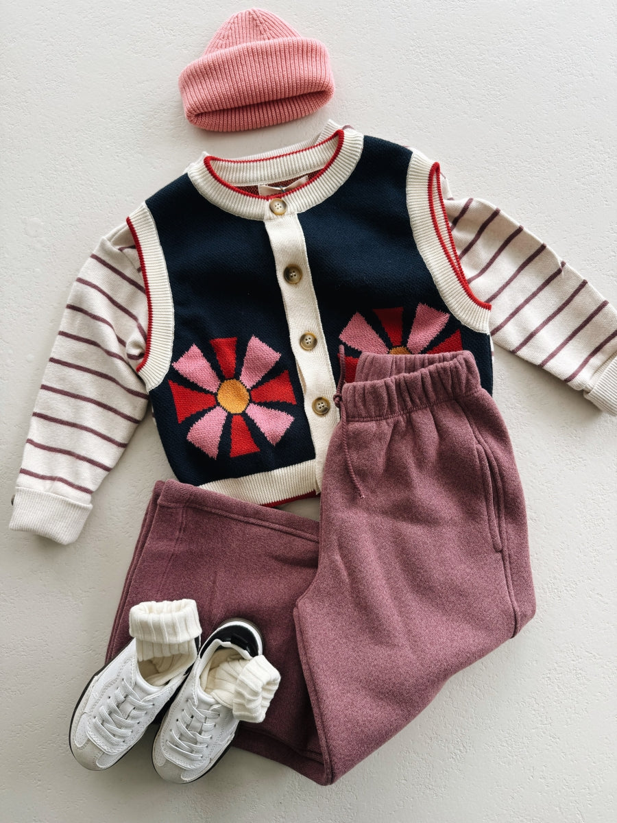 STRIPED JERSEY SWEATER KIDS - BORDEAUX