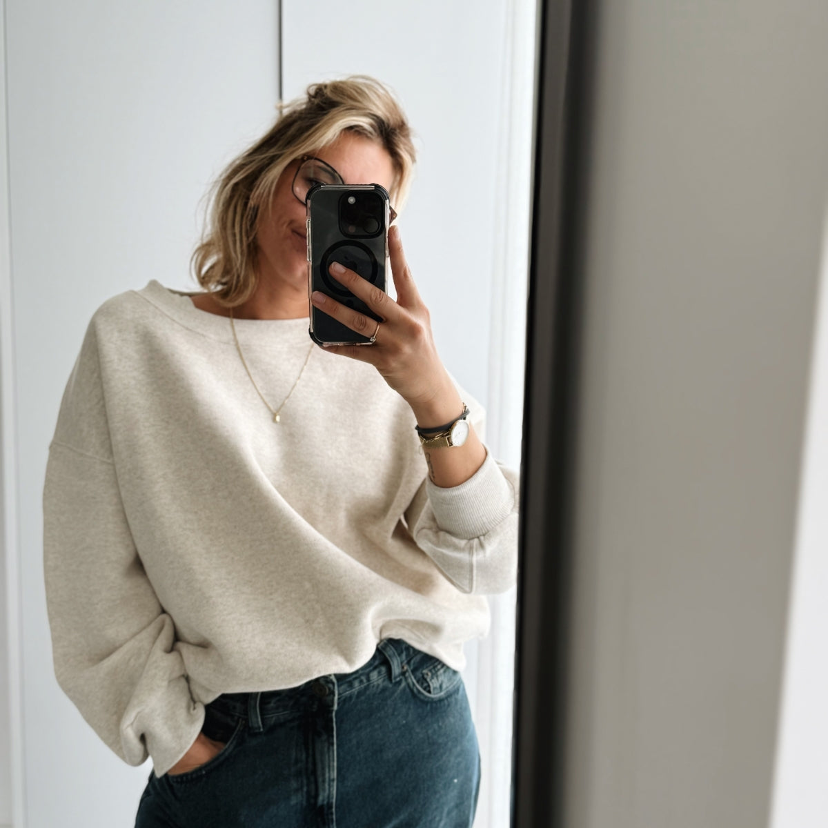 FLEECE SWEATER WOMEN - BEIGE MELANGE