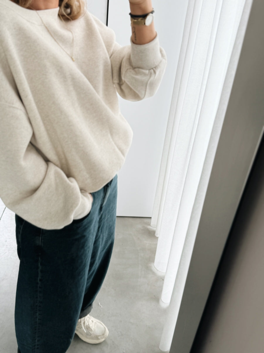 FLEECE SWEATER WOMEN - BEIGE MELANGE