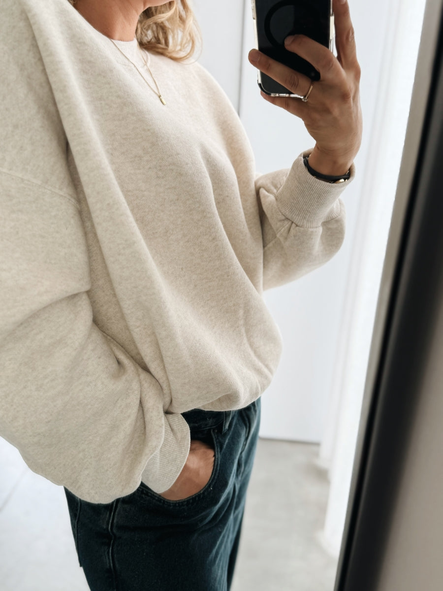 FLEECE SWEATER WOMEN - BEIGE MELANGE