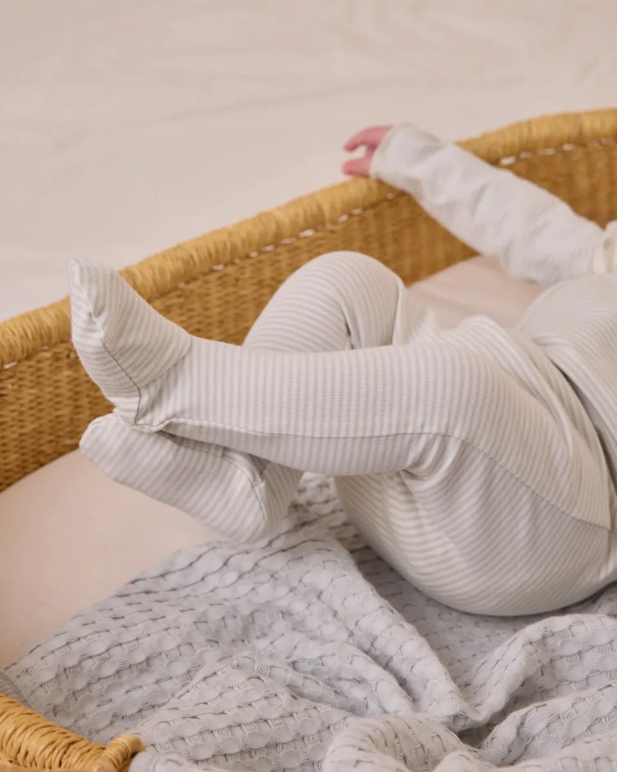 NB WRAP TOP + FOOTED PANT SET - SKY MICRO STRIPE