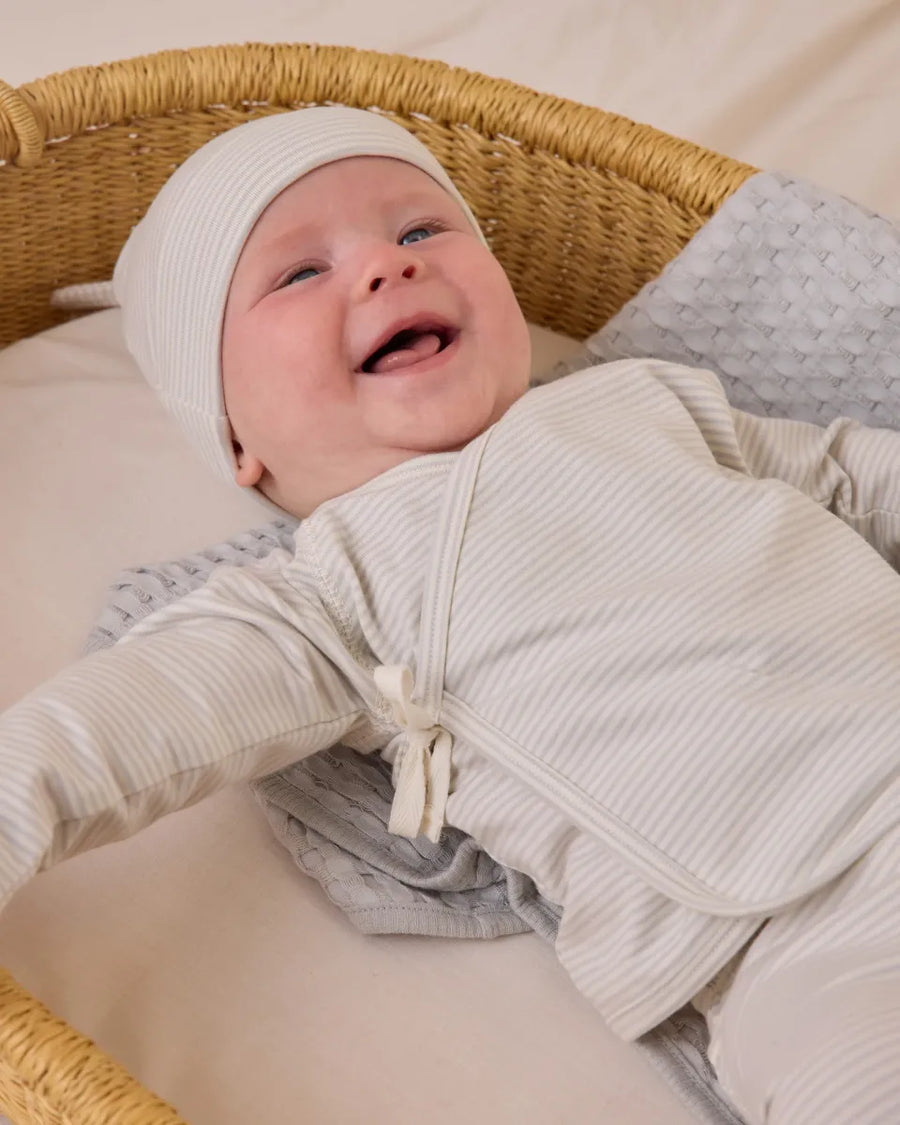 NB WRAP TOP + FOOTED PANT SET - SKY MICRO STRIPE