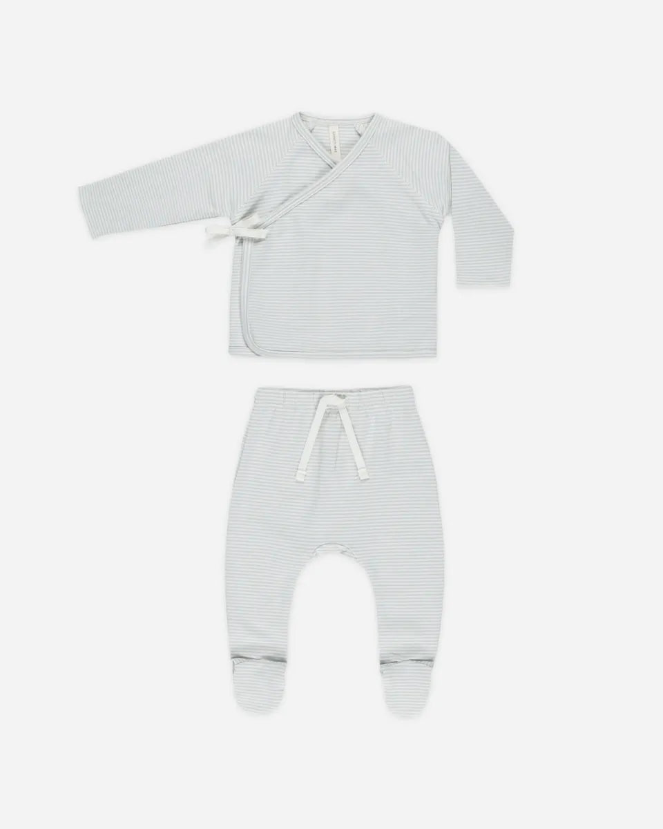 NB WRAP TOP + FOOTED PANT SET - SKY MICRO STRIPE