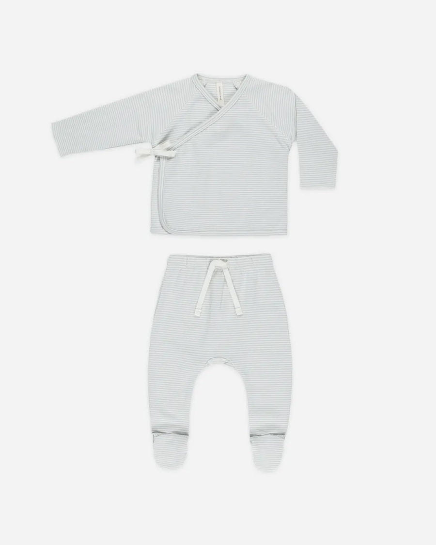 NB WRAP TOP + FOOTED PANT SET - SKY MICRO STRIPE