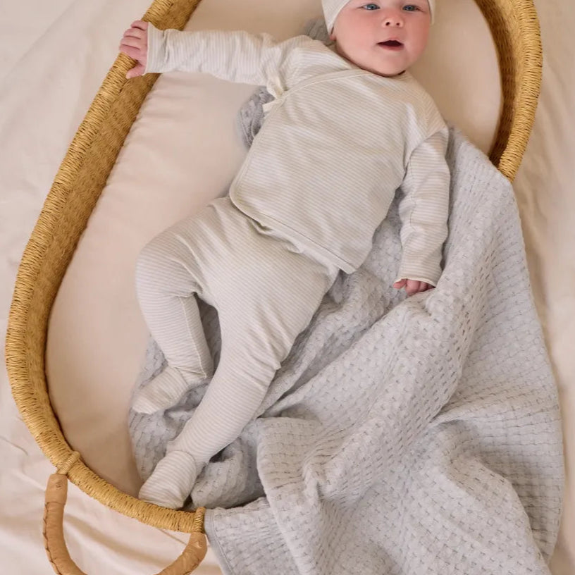 NB WRAP TOP + FOOTED PANT SET - SKY MICRO STRIPE