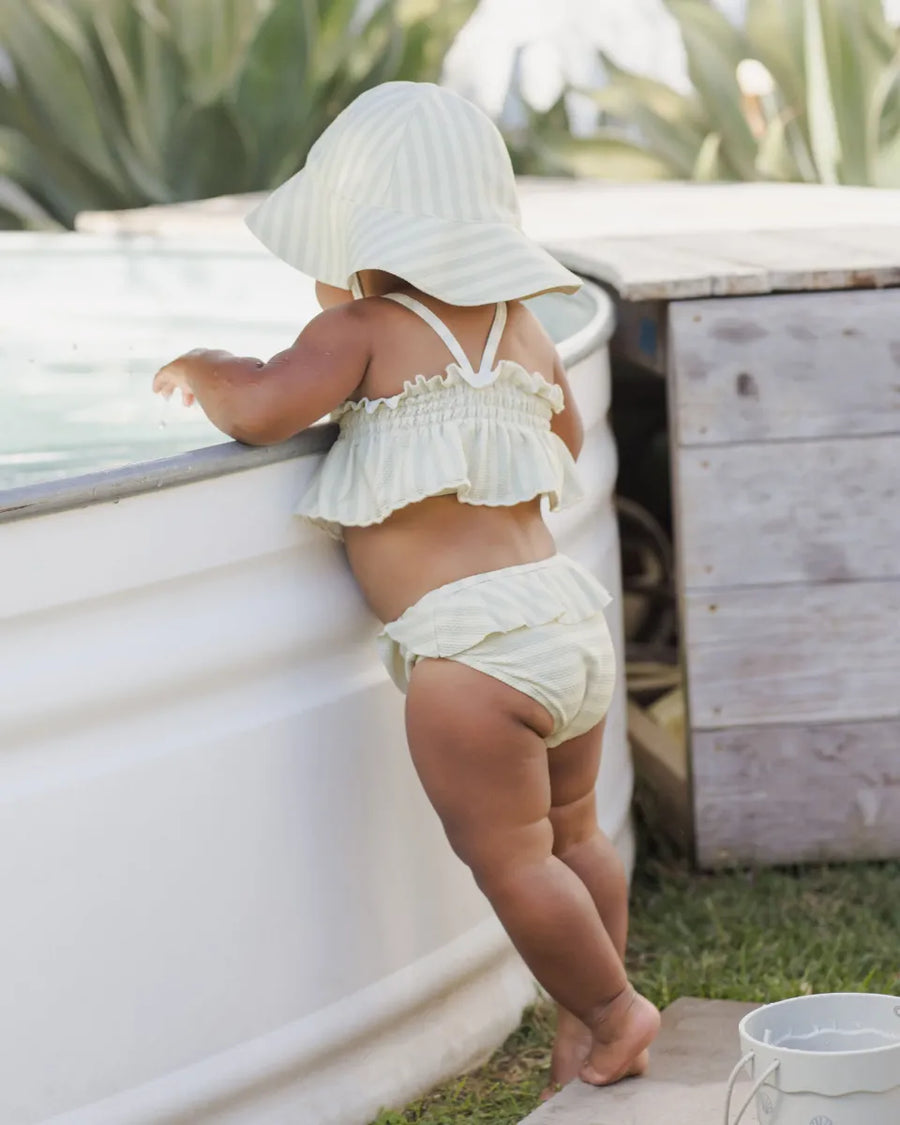 UPF 50+ SMOCKED RUFFLE BIKINI - MINT STRIPE