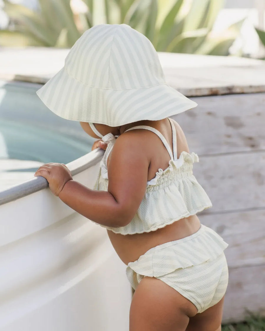 UPF 50+ SMOCKED RUFFLE BIKINI - MINT STRIPE