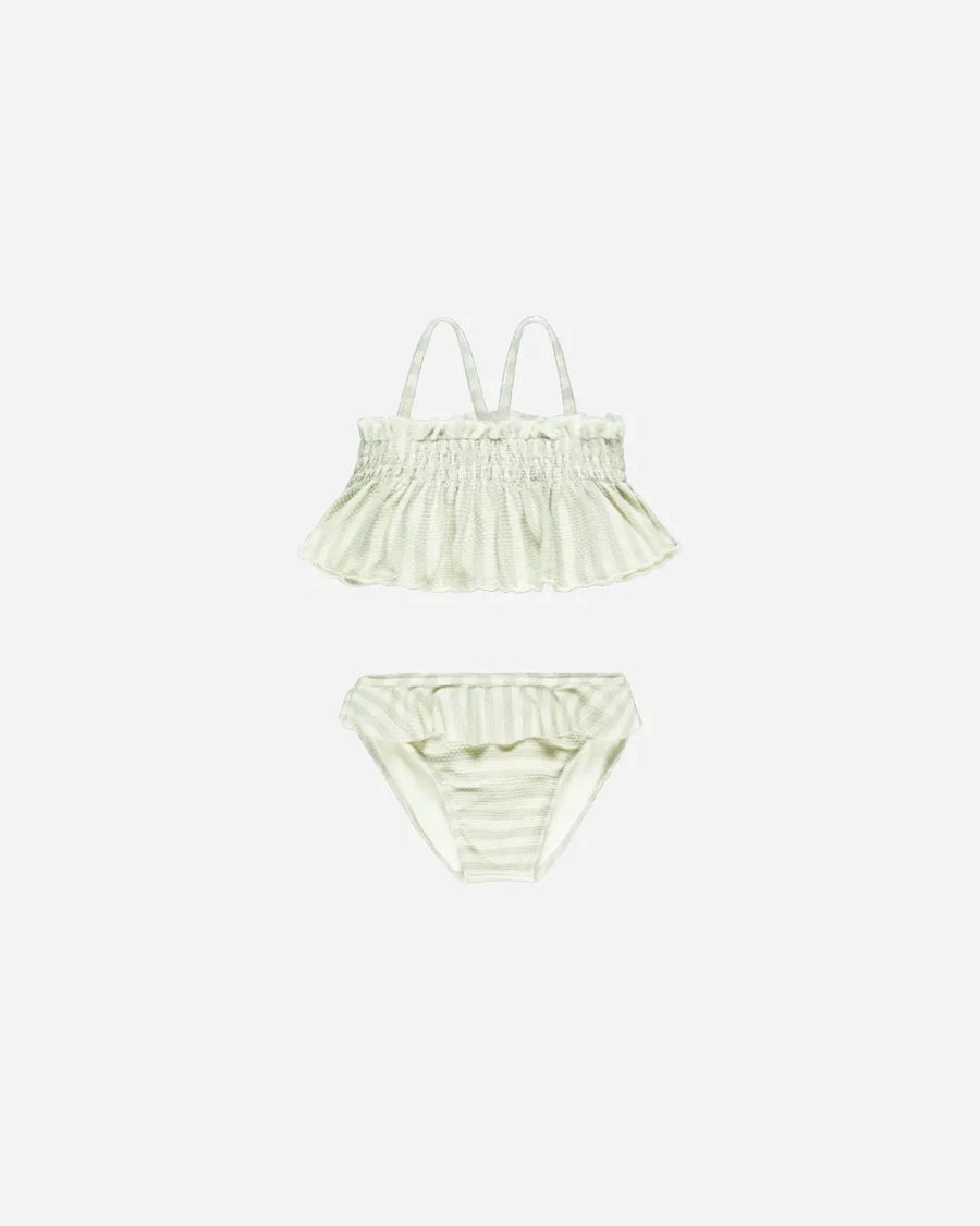 UPF 50+ SMOCKED RUFFLE BIKINI - MINT STRIPE