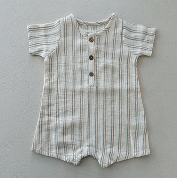 SHORT SLEEVE WOVEN ROMPER - SUMMER STRIPE