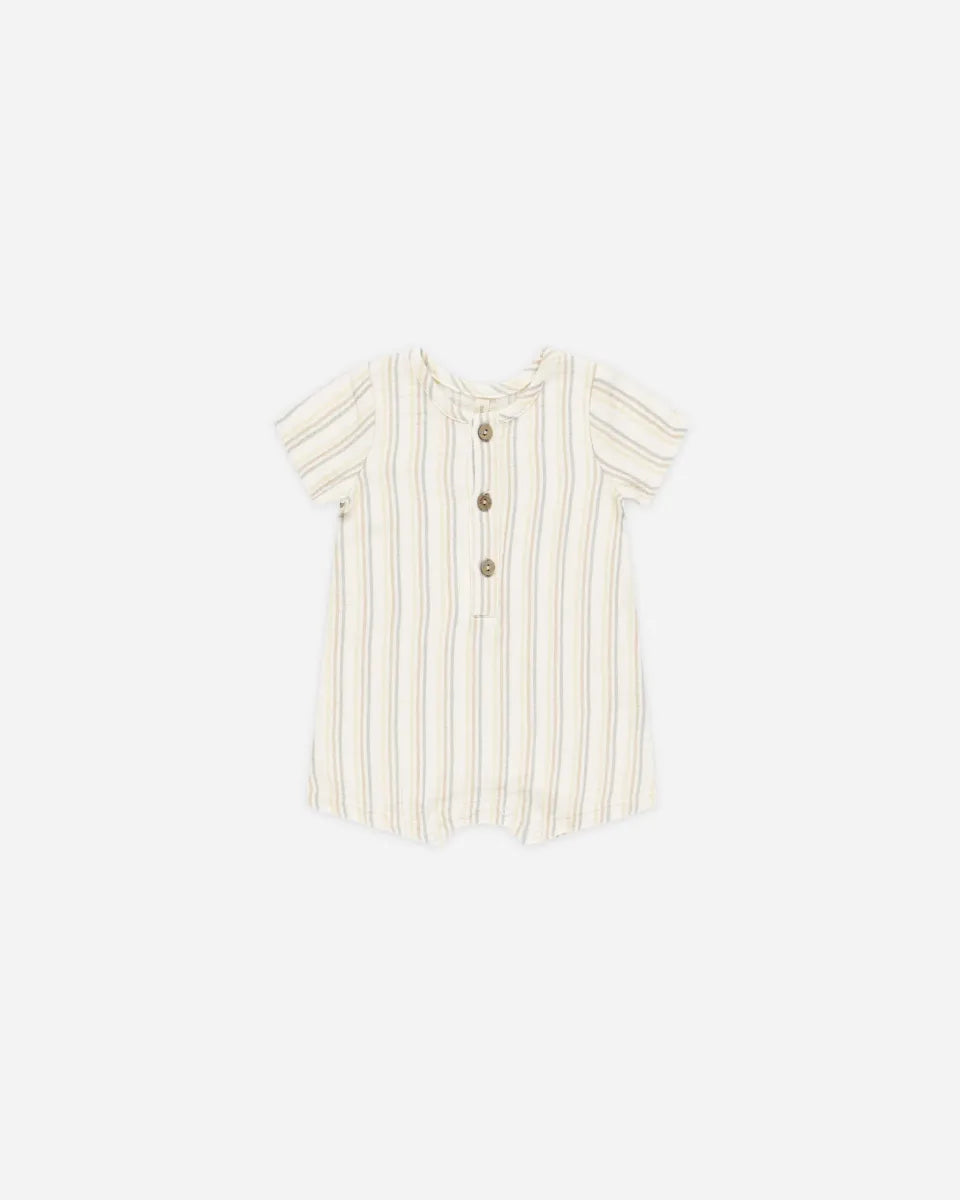 SHORT SLEEVE WOVEN ROMPER - SUMMER STRIPE