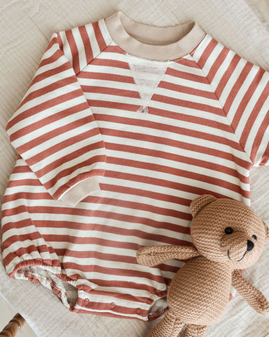 CREWNECK ROMPER - POPPY STRIPE