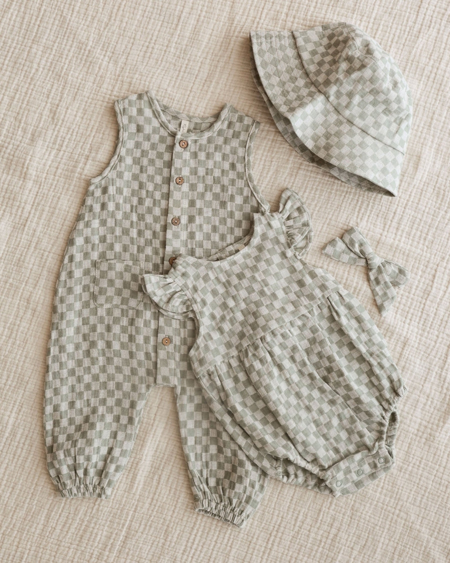 WOVEN JUMPSUIT - SAGE CHECK