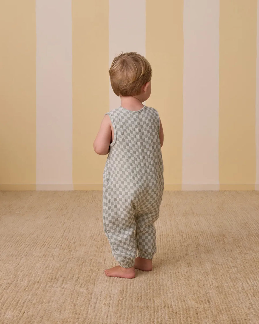 WOVEN JUMPSUIT - SAGE CHECK