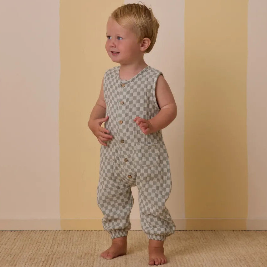 WOVEN JUMPSUIT - SAGE CHECK