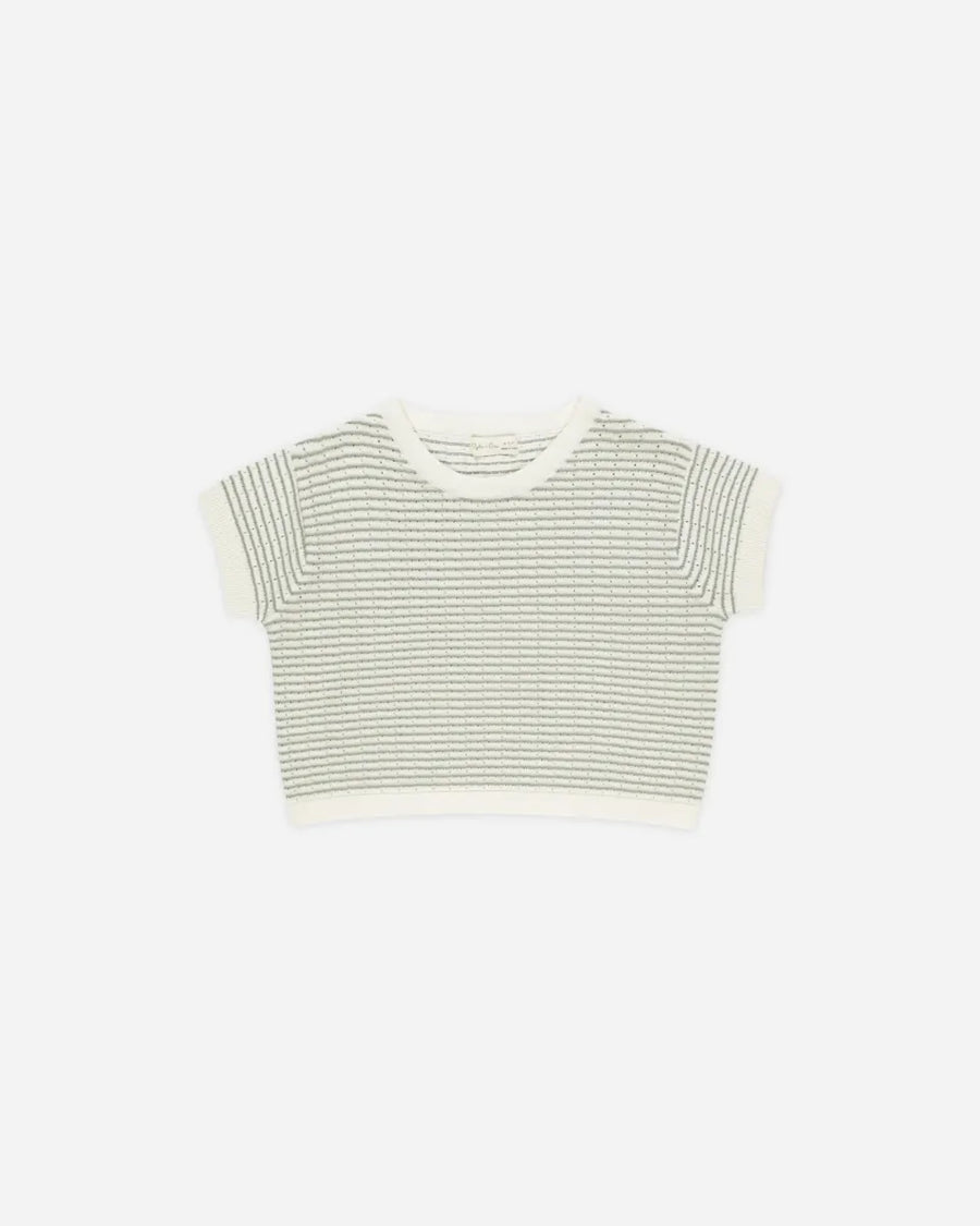 KNITTED CROP BOXY T-SHIRT - SAGE STRIPE