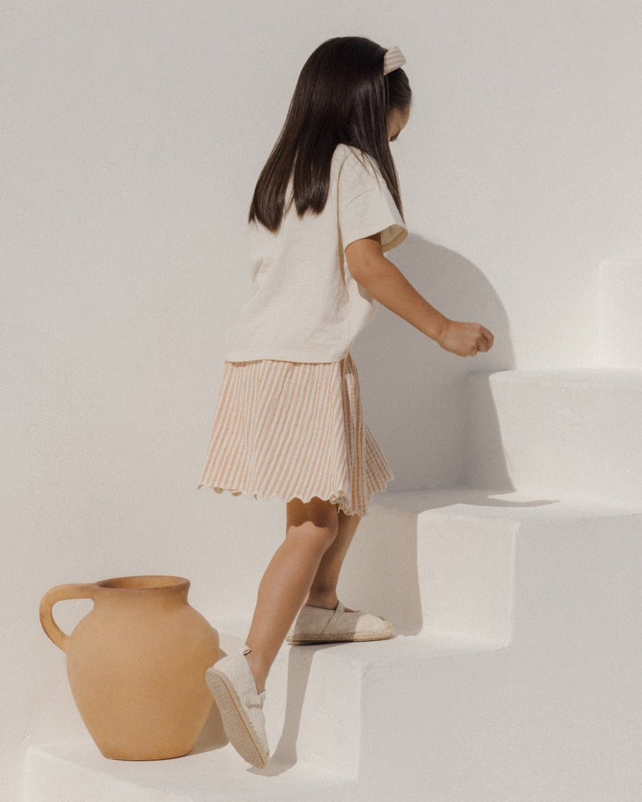 SMOCKED V MINI SKIRT - GRAPEFRUIT STRIPE