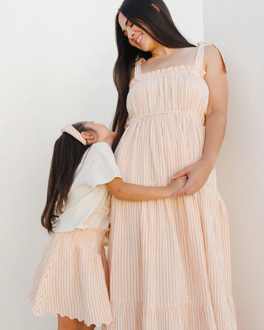 SMOCKED V MINI SKIRT - GRAPEFRUIT STRIPE