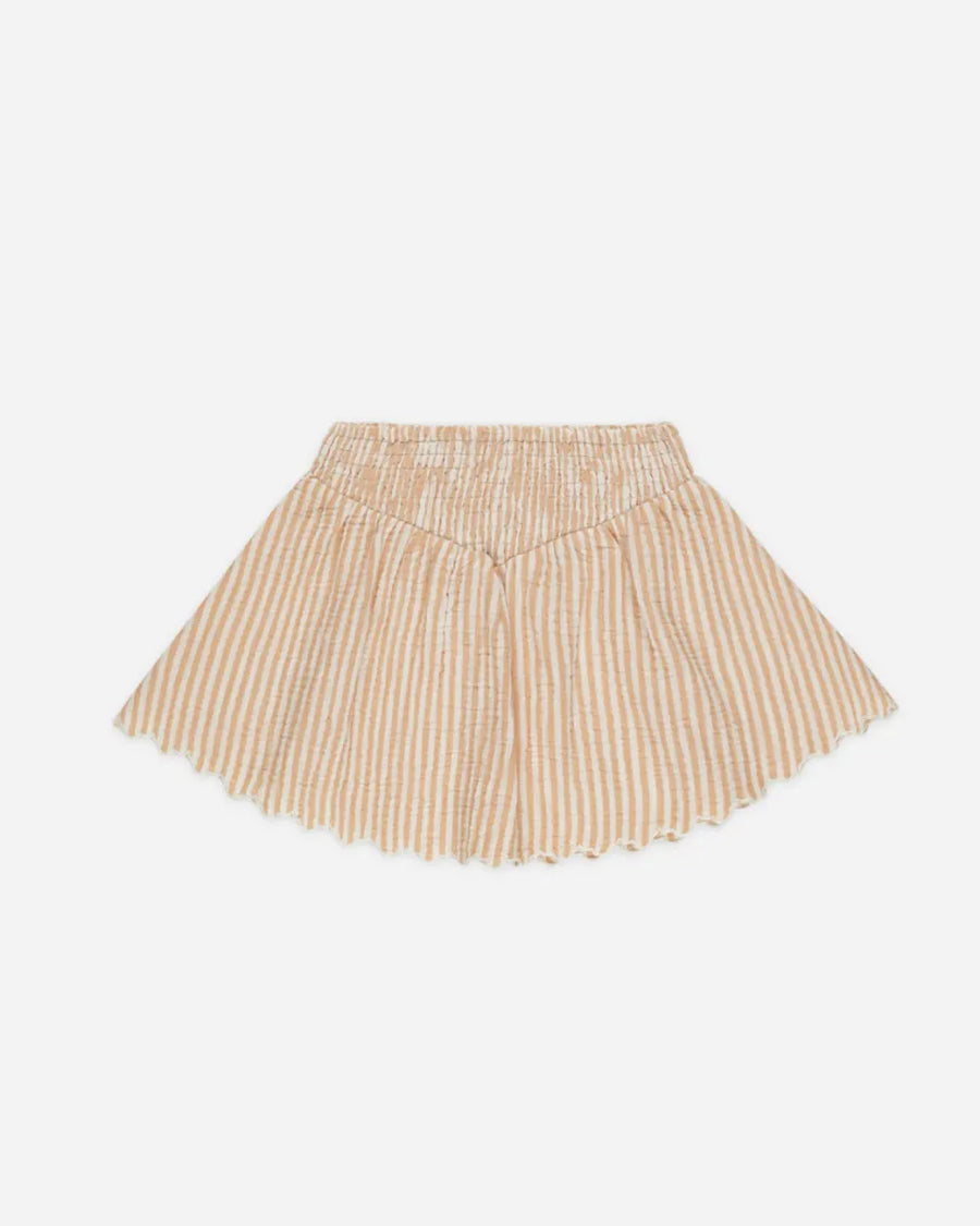 SMOCKED V MINI SKIRT - GRAPEFRUIT STRIPE