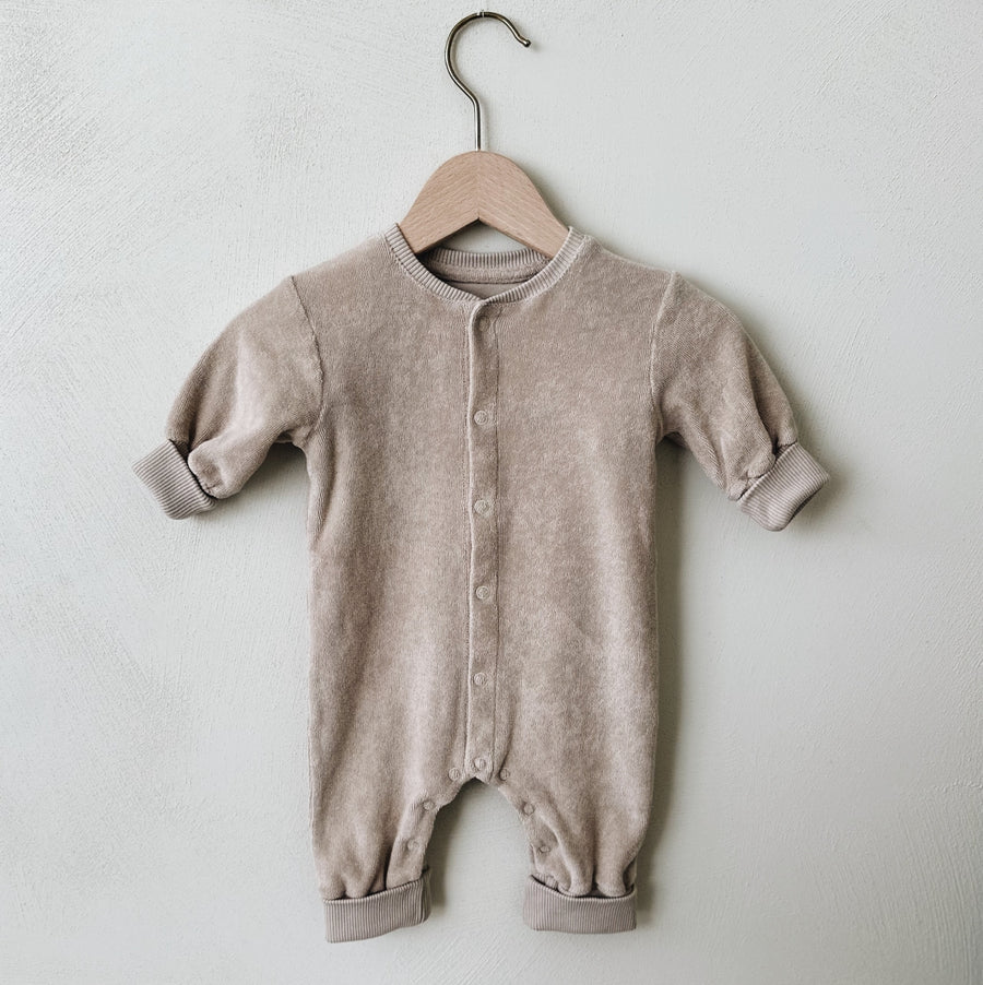 TERRY SNAP ONESIE - BEIGE