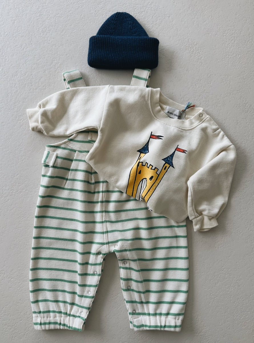 WAFFLE OVERALL GREEN STRIPES - 3m up to 3y