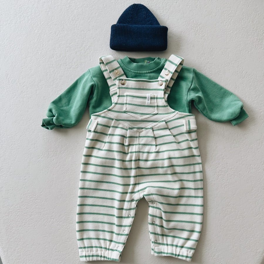 WAFFLE OVERALL GREEN STRIPES - 3m up to 3y