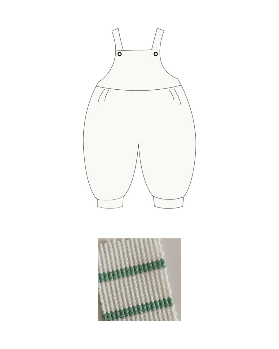 WAFFLE OVERALL GREEN STRIPES - 3m up to 3y