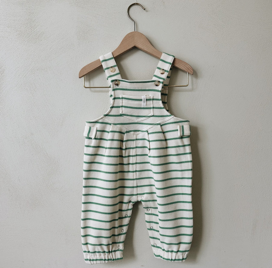 WAFFLE OVERALL GREEN STRIPES - 3m up to 3y