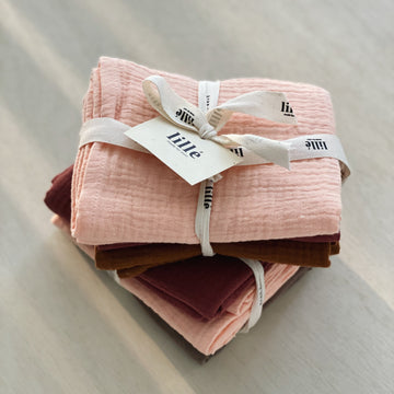 Kopie van MUSLIN CLOTHS 3 PACK - giftset auburn-pink